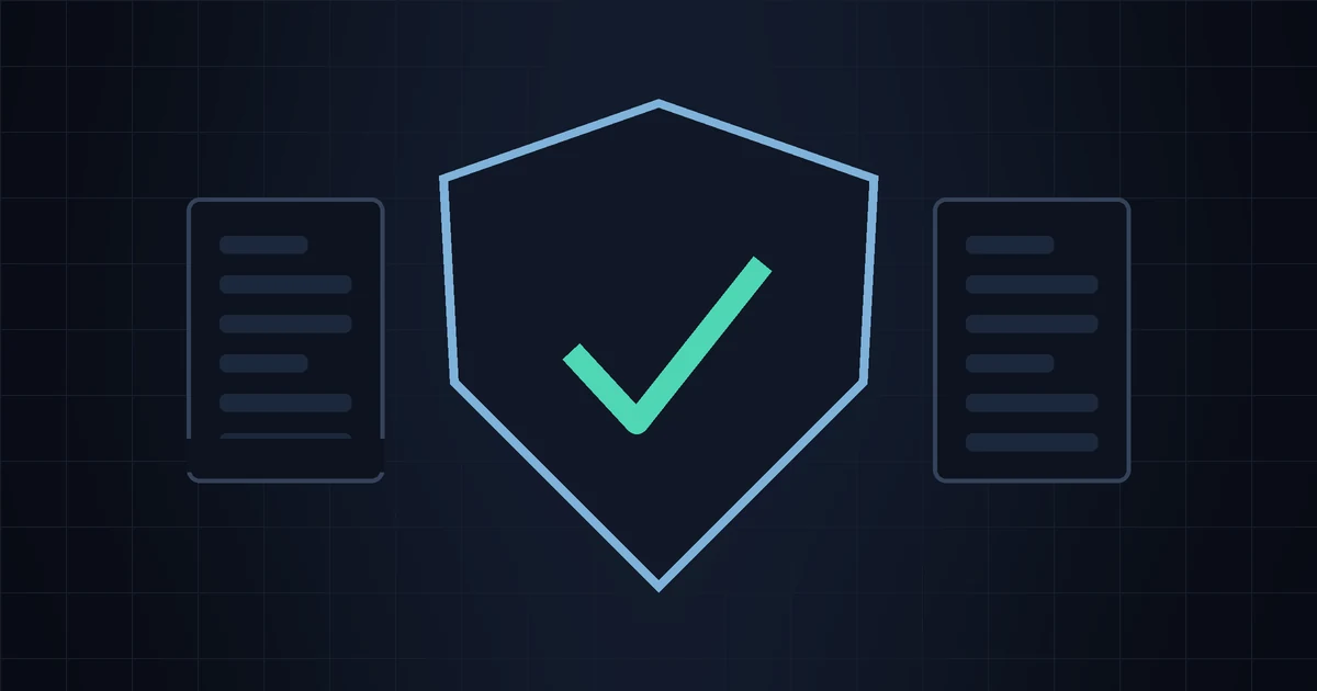 A shield with a green check mark between two documents